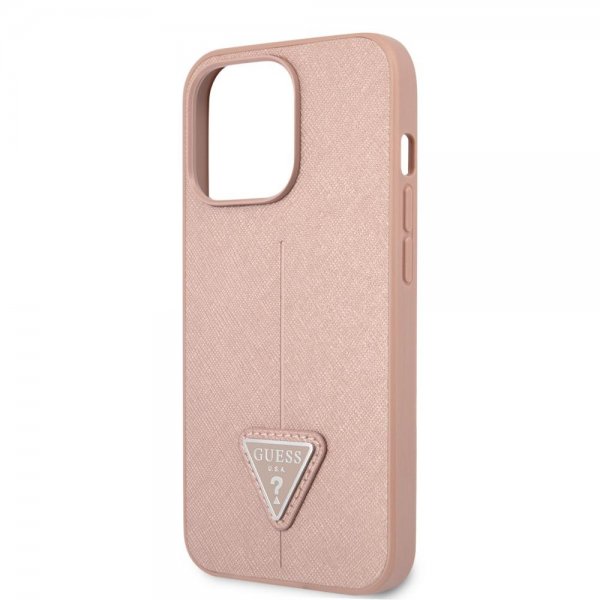 Guess iPhone 13 Pro Deksel Saffiano Metal Triangle Rosa