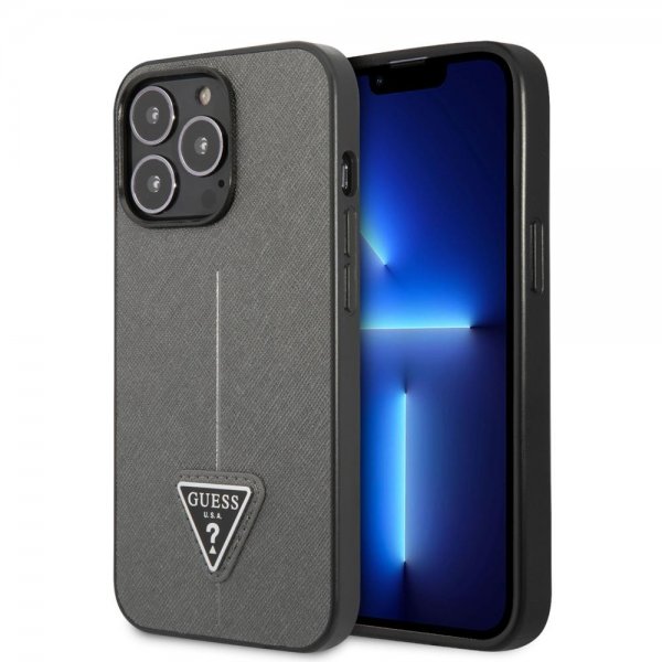 Guess iPhone 13 Pro Deksel Saffiano Metal Triangle Sølv