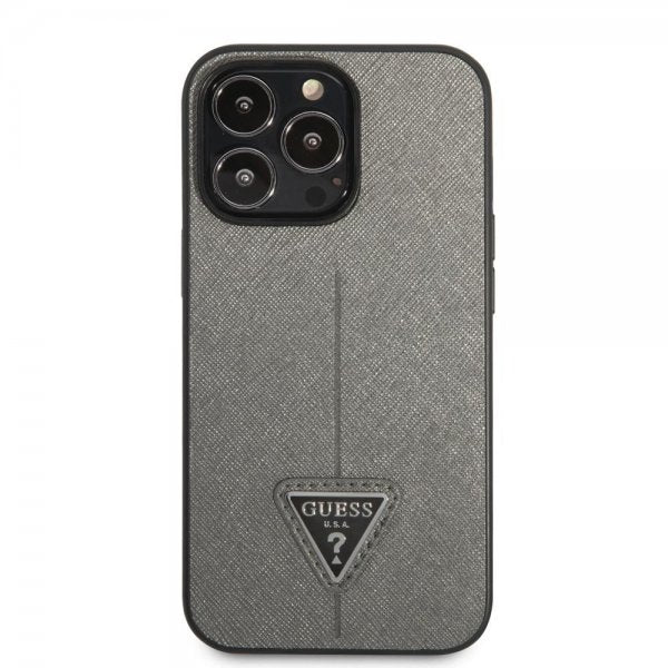 Guess iPhone 13 Pro Deksel Saffiano Metal Triangle Sølv