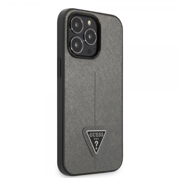 Guess iPhone 13 Pro Deksel Saffiano Metal Triangle Sølv