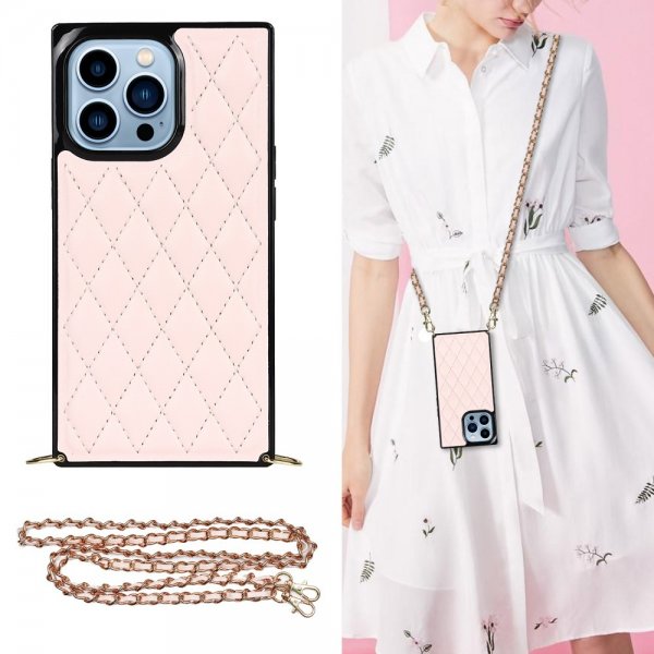 iPhone 13 Pro Deksel Square med Stropp Rosa