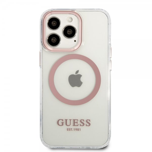 Guess iPhone 13 Pro Deksel Transparent MagSafe Rosa Transparent
