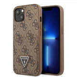 Guess iPhone 13 Deksel Double Cardslot Metal Triangle Brun