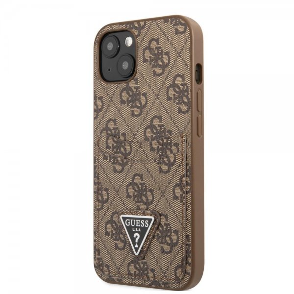 Guess iPhone 13 Deksel Double Cardslot Metal Triangle Brun