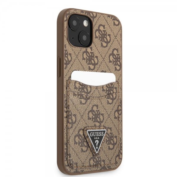 Guess iPhone 13 Deksel Double Cardslot Metal Triangle Brun