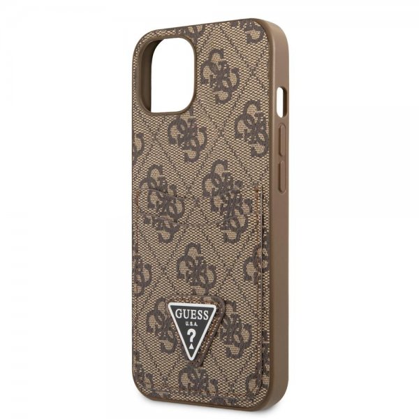 Guess iPhone 13 Deksel Double Cardslot Metal Triangle Brun