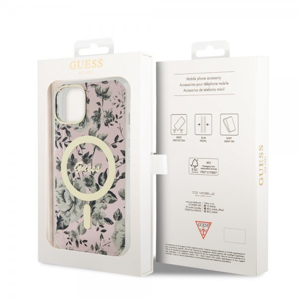Guess iPhone 13 Deksel Flower MagSafe Rosa