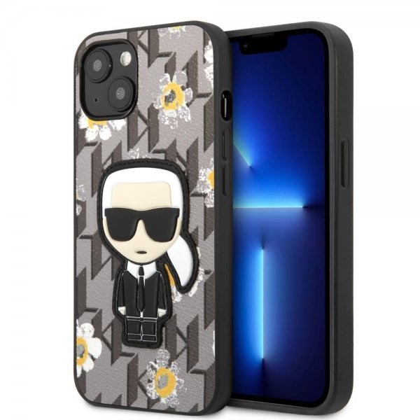 Karl Lagerfeld iPhone 13 Deksel Flower Monogram Iconic Patch Grå