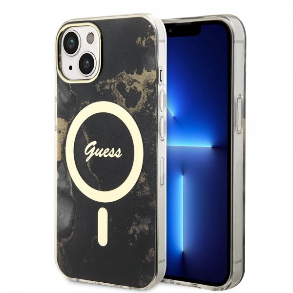 Guess iPhone 13 Deksel Golden Marble MagSafe Svart