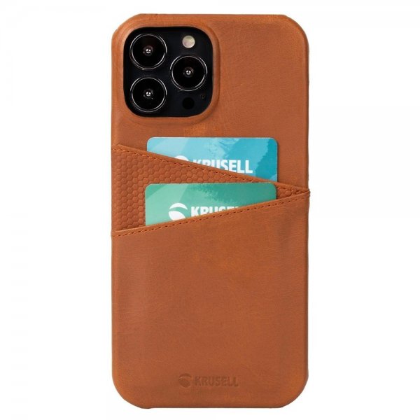 Krusell iPhone 13 Deksel Leather CardCover Cognac Brown