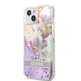 Guess iPhone 13 Deksel Liquid Glitter Flower Pattern Lilla