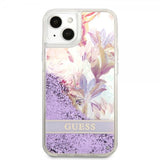 Guess iPhone 13 Deksel Liquid Glitter Flower Pattern Lilla