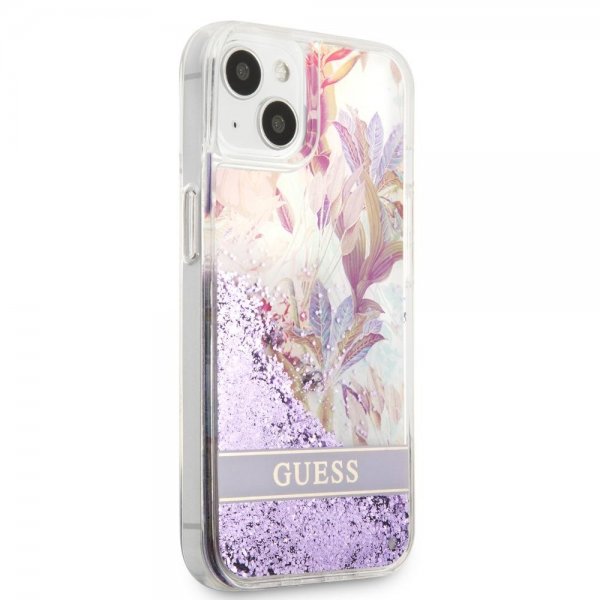 Guess iPhone 13 Deksel Liquid Glitter Flower Pattern Lilla