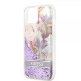 Guess iPhone 13 Deksel Liquid Glitter Flower Pattern Lilla