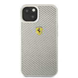 Ferrari iPhone 13 Deksel Real Carbon Metal Logo Sølv