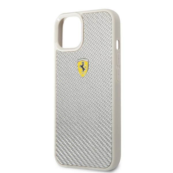 Ferrari iPhone 13 Deksel Real Carbon Metal Logo Sølv