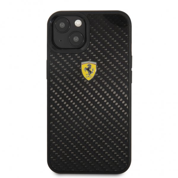 Ferrari iPhone 13 Deksel Real Carbon Metal Logo Svart