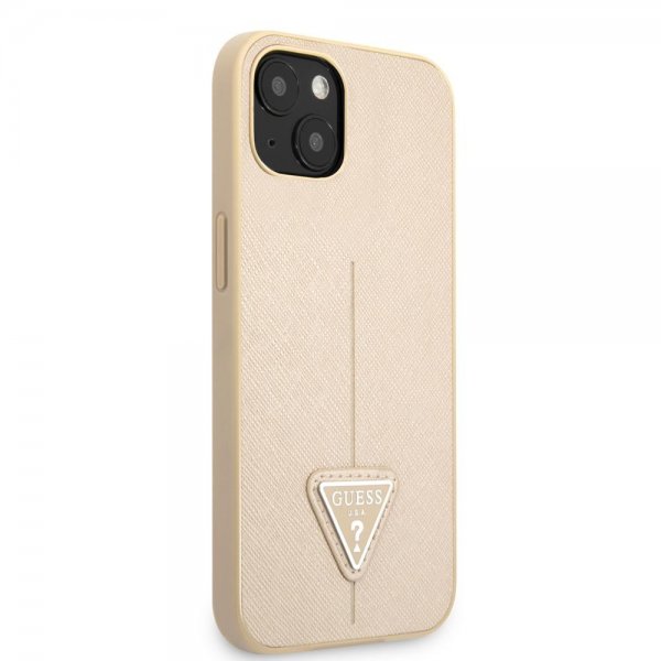 Guess iPhone 13 Deksel Saffiano Metal Triangle Beige