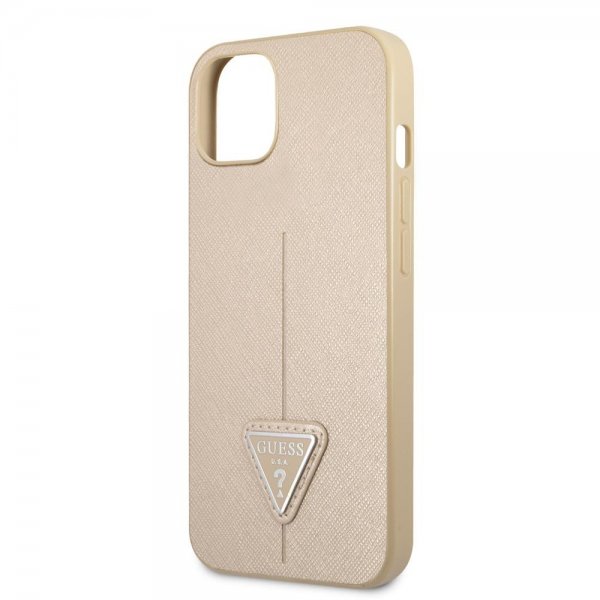 Guess iPhone 13 Deksel Saffiano Metal Triangle Beige