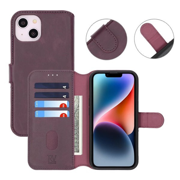 Rvelon iPhone 13/iPhone 14 Etui Detachable Wallet Case Lilla