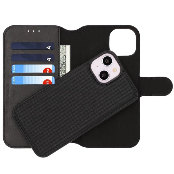 Rvelon iPhone 13/iPhone 14 Etui Detachable Wallet Case Svart