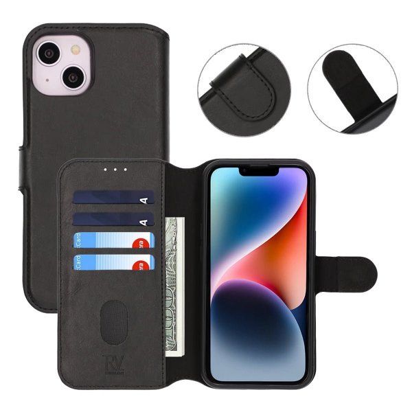 Rvelon iPhone 13/iPhone 14 Etui Detachable Wallet Case Svart