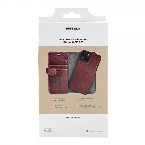 Buffalo iPhone 13/14/15 Etui 2-in-1 Detachable Wallet Brun