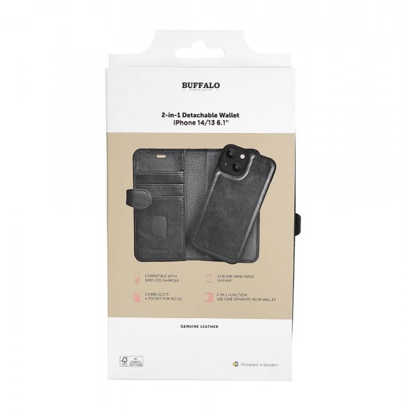 Buffalo iPhone 13/14/15 Etui 2-in-1 Detachable Wallet Svart