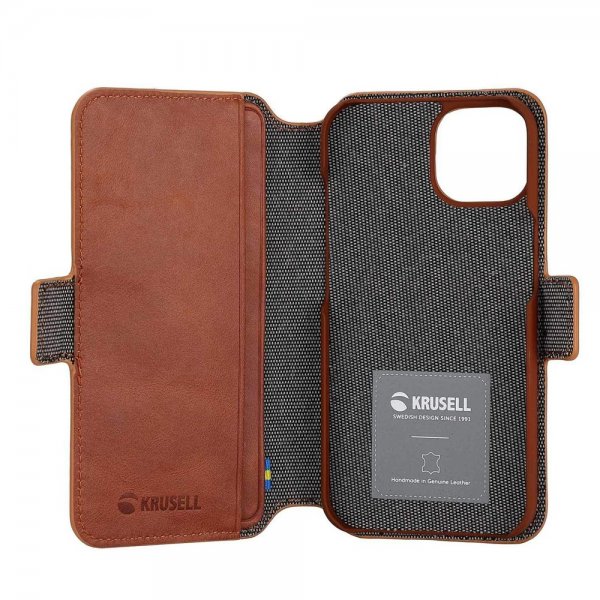 Krusell iPhone 14 Etui Leather PhoneWallet Cognac