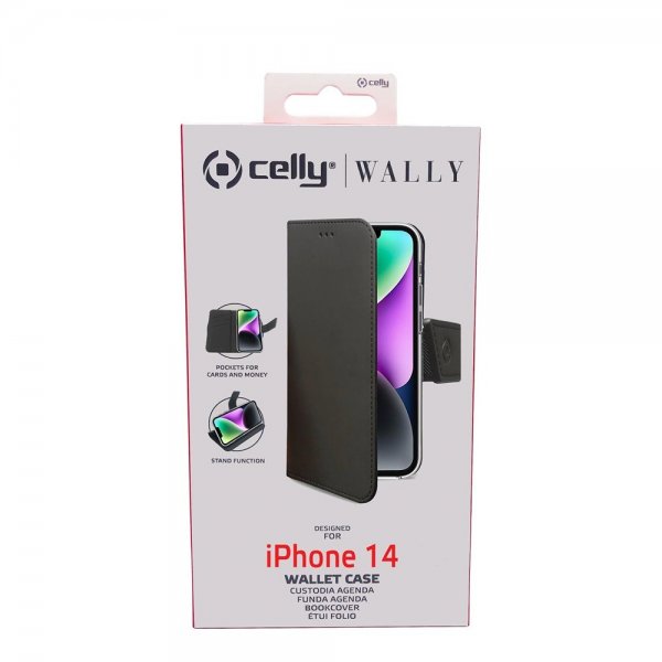 Celly iPhone 14 Etui Wally Wallet Case Svart