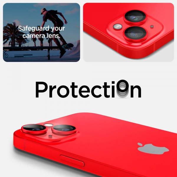Spigen iPhone 14/iPhone 14 Plus Kamerabeskytter GLAS.tR EZ Fit Optik Pro Röd 2-pakning
