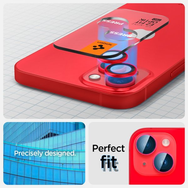 Spigen iPhone 14/iPhone 14 Plus Kamerabeskytter GLAS.tR EZ Fit Optik Pro Röd 2-pakning
