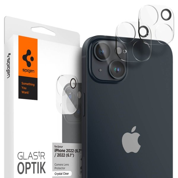 Spigen iPhone 14/iPhone 14 Plus Kamerabeskytter Glas.tR Optik 2-pakning Crystal Clear