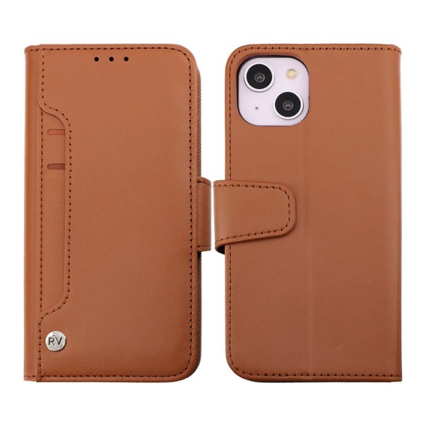 Rvelon iPhone 14 Etui Utbrettbar Kortlomme Brun