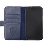 Rvelon iPhone 14 Etui Ekte skinn Kortlommer Blå