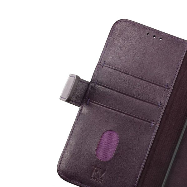 Rvelon iPhone 14 Etui Ekte skinn Kortlommer Lilla