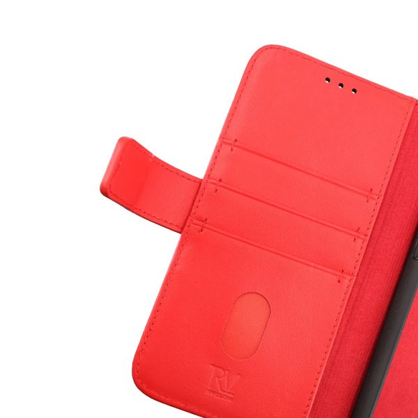 Rvelon iPhone 14 Etui Ekte skinn Kortlommer Rød
