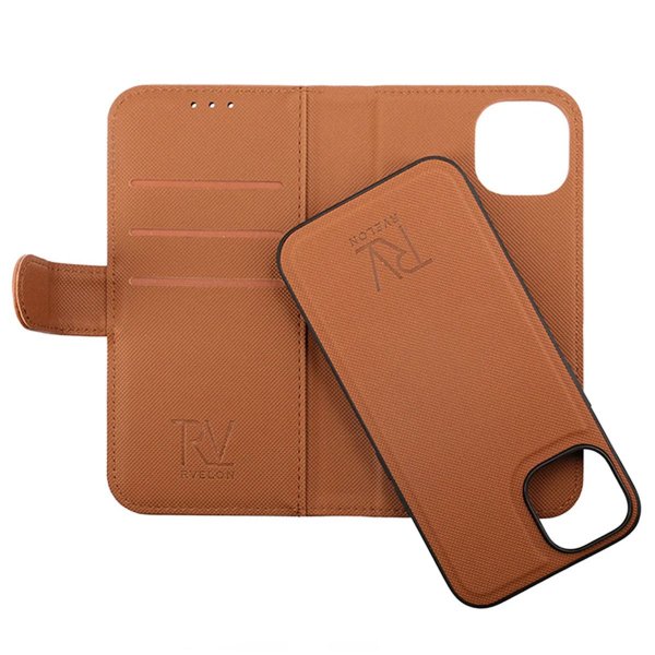 Rvelon iPhone 14 Etui Detachable Wallet Case Brun