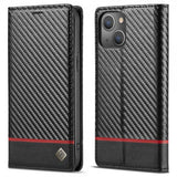 Lc.Imeeke iPhone 14 Plus Etui Karbonfibertekstur Rød Stripe Horizontal