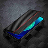Lc.Imeeke iPhone 14 Plus Etui Karbonfibertekstur Rød Stripe Vertical