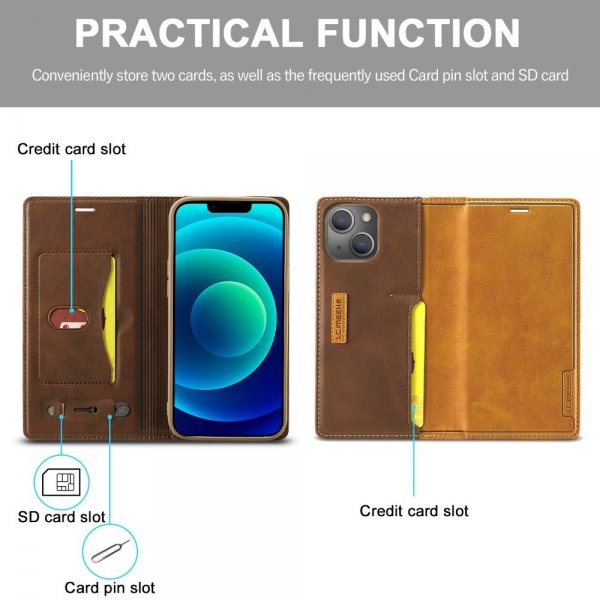 Lc.Imeeke iPhone 14 Plus Etui Kortlomme Utside Brun