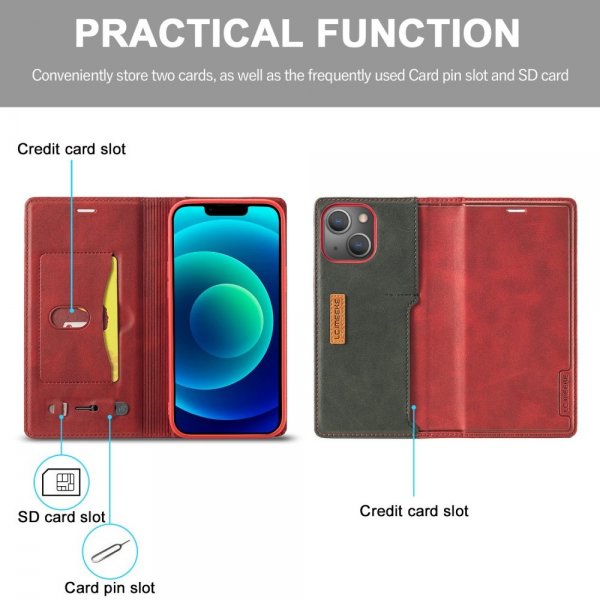 Lc.Imeeke iPhone 14 Plus Etui Kortlomme Utside Rød