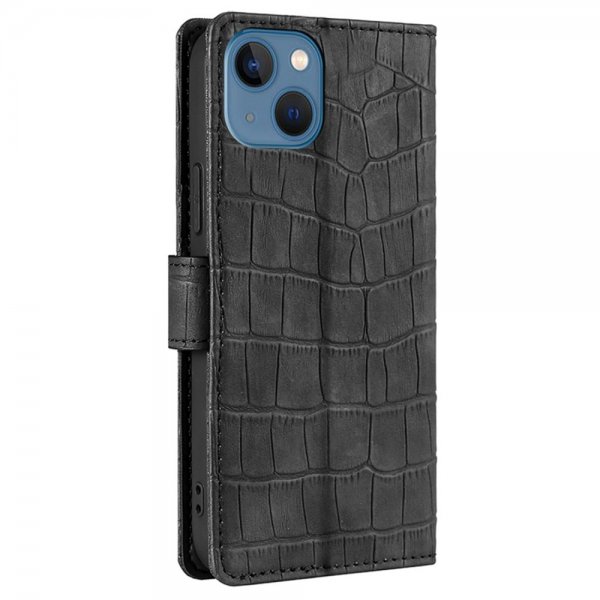 iPhone 14 Plus Etui Krokodillemønster Svart