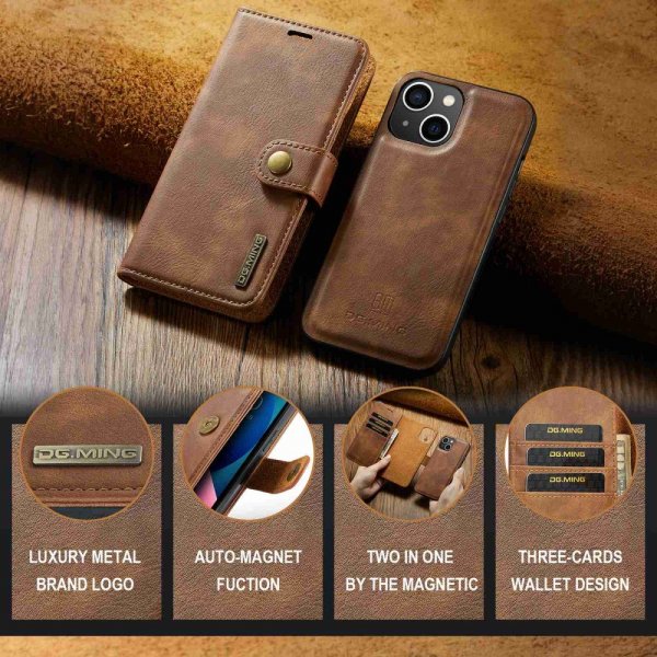 Dg.Ming iPhone 14 Plus Etui Avtagbart Deksel Brun