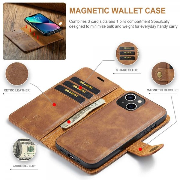 Dg.Ming iPhone 14 Plus Etui Avtagbart Deksel Brun