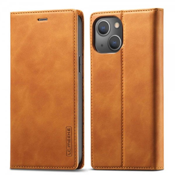 Lc.Imeeke iPhone 14 Plus Etui med Kortlomme flipp Brun