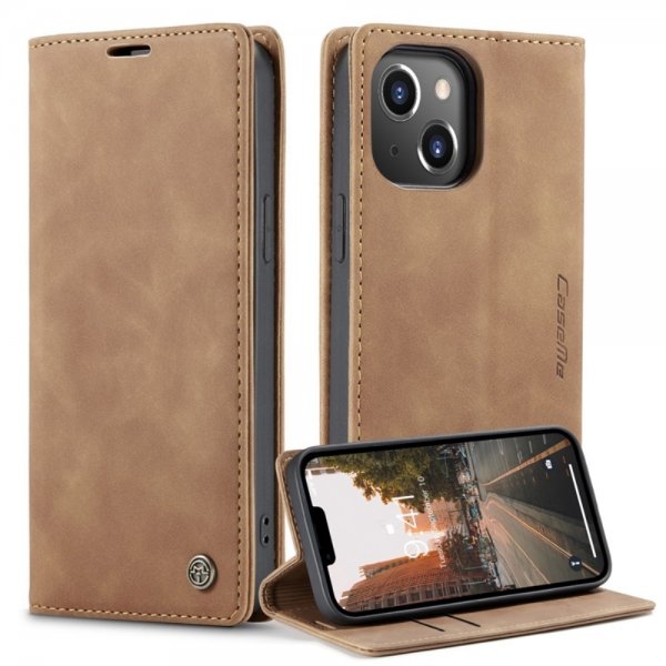 CaseMe iPhone 14 Plus Etui Retro Flip Brun