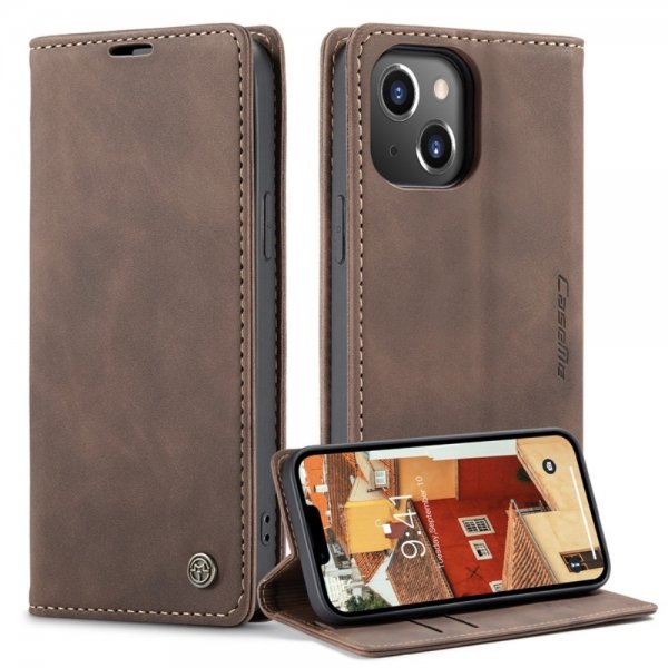 CaseMe iPhone 14 Plus Etui Retro Flip Kaffe