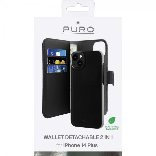 Puro iPhone 14 Plus Etui Wallet Detachable 2 in 1 Svart