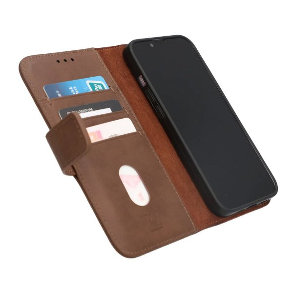 Rvelon iPhone 14 Plus Etui Ekte Skinn Brun